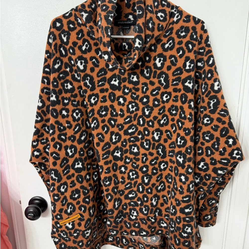 Simply Southern Orange and Black Sweatshirt with Leopard Print